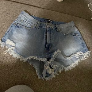 Denim, cheeky, high waisted shorts from Fashion Nova